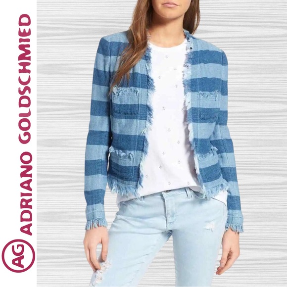 AG Adriano Goldschmied Women Capucine Jacket Piscine Stripe Washed Indigo/Small - Picture 4 of 10